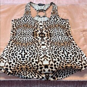 Bebe Leopard Print Tank Top with Ring Detail
